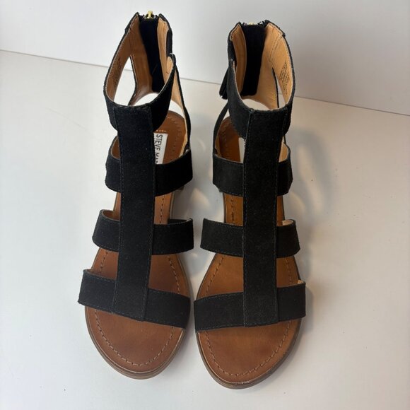 Steve Madden Womens Black Suede Open Toe  8.5M Sandals Block Heel Zipper Tassel - Picture 2 of 11